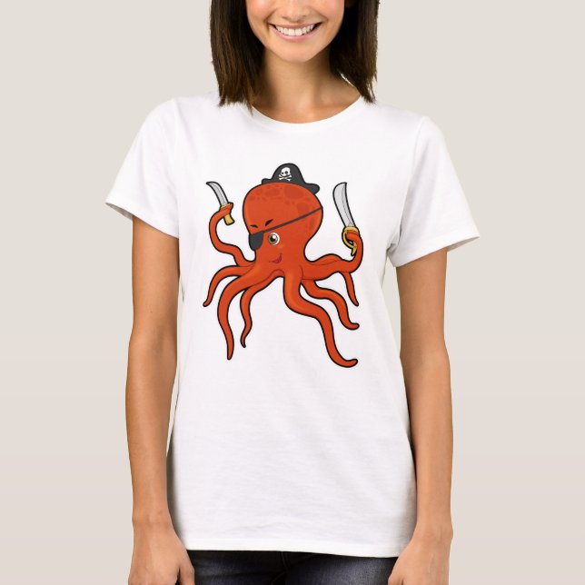 Octopus Pirate Pirate hat T-Shirt (Front)