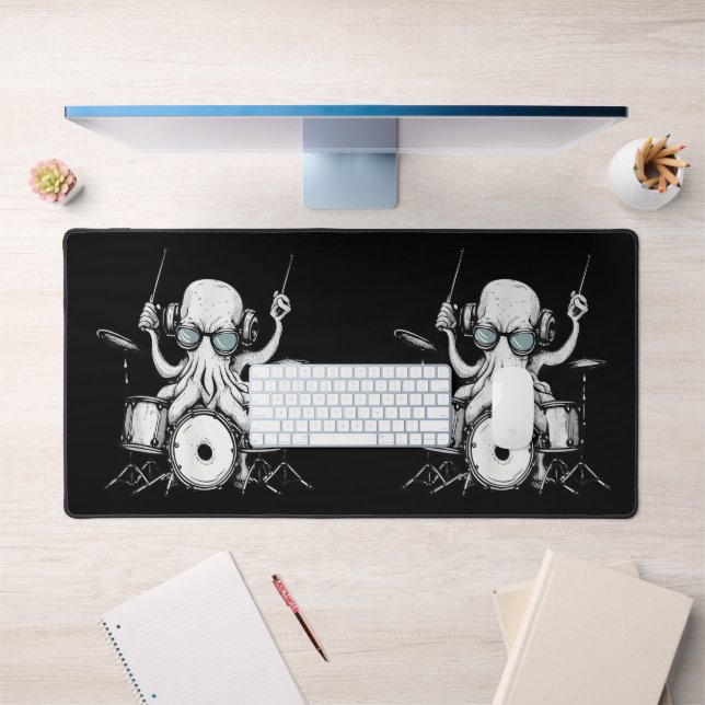 Octopus Playing Drums Drum Player Drummer Band Desk Mat (Office 1)