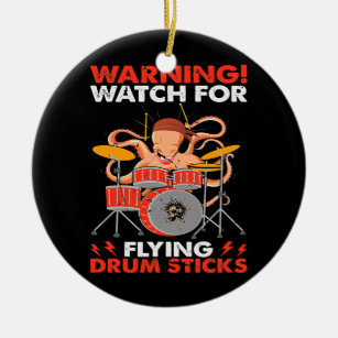 Octopus Playing Drums Warning Watch for Flying Ceramic Tree Decoration