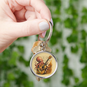 Octopus Playing Guitar Vintage Music Art Key Ring