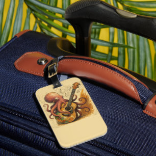 Octopus Playing Guitar Vintage Music Art Luggage Tag