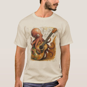 Octopus Playing Guitar Vintage Music Art T-Shirt