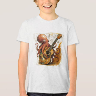 Octopus Playing Guitar Vintage Music Art Tri-Blend Shirt