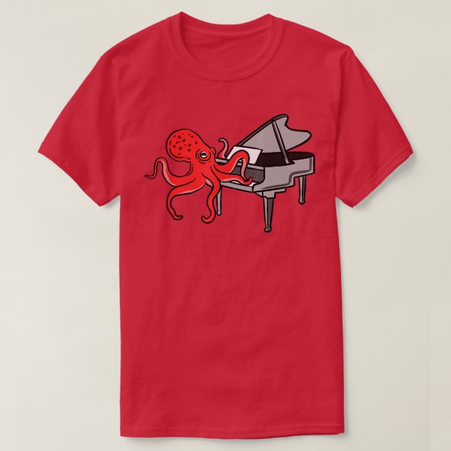 Octopus Playing Piano  T-Shirt (Design Front)