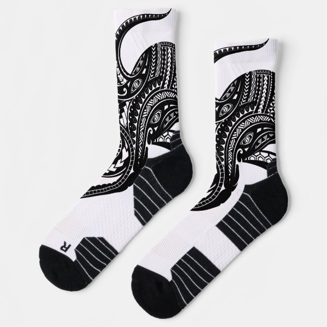 OCTOPUS POLYNESIAN TRIBAL HAWAII ISLANDS Blk Socks (Left)