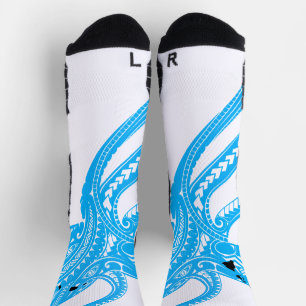 OCTOPUS POLYNESIAN TRIBAL HAWAII ISLANDS LtBlue Socks