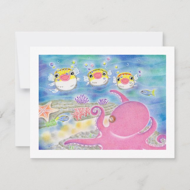 Octopus Porcupinefish Music Any Occasion Flat Card (Front)