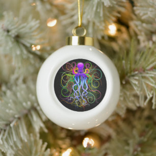 Octopus Psychedelic Luminescence Ceramic Ball Christmas Ornament