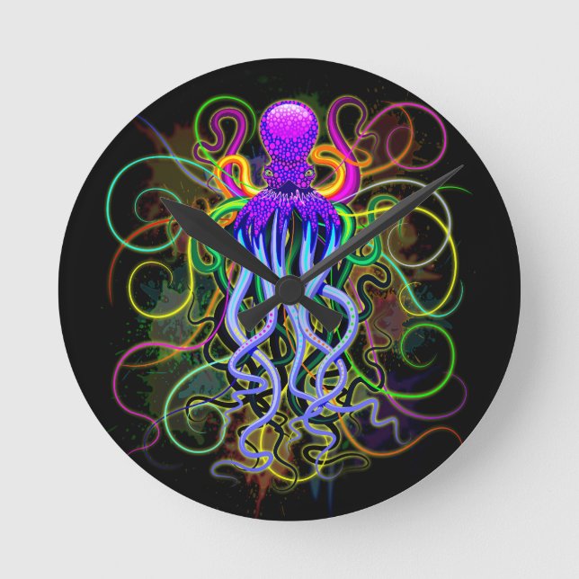 Octopus Psychedelic Luminescence Round Clock (Front)
