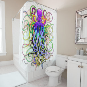 Octopus Psychedelic Luminescence Shower Curtain