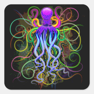 Octopus Psychedelic Luminescence Square Sticker
