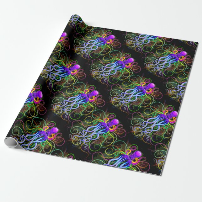 Octopus Psychedelic Luminescence Wrapping Paper (Unrolled)