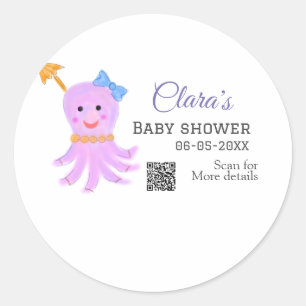 Octopus purple blue watercolor baby shower sea ani classic round sticker