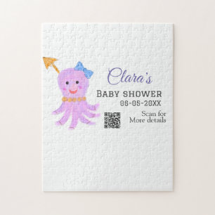 Octopus purple blue watercolor baby shower sea ani jigsaw puzzle