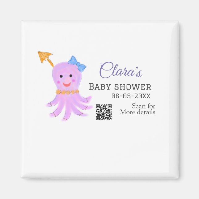 Octopus purple blue watercolor baby shower sea ani magnet (Front)