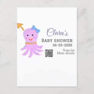 Octopus purple blue watercolor baby shower sea ani postcard