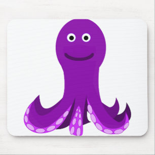 Octopus Purple Happy Smiling Cartoon Sealife Mouse Mat