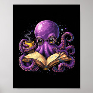 Octopus reading book coffee lover bookish caffeine poster