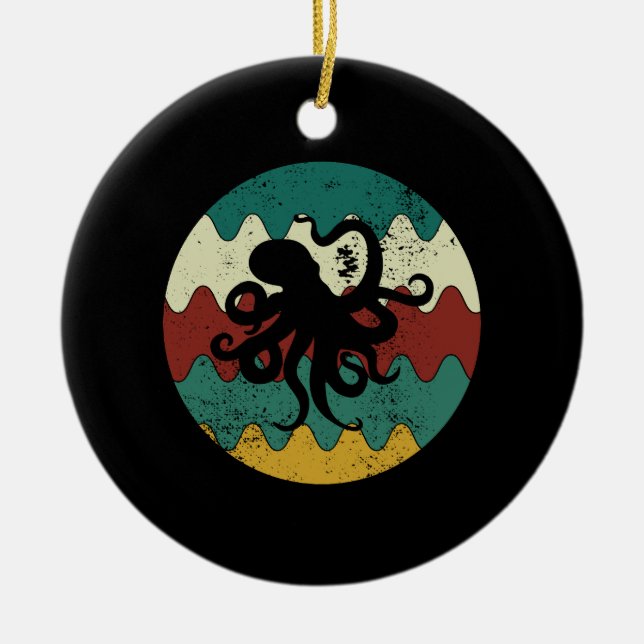 Octopus Retro Ceramic Tree Decoration (Front)