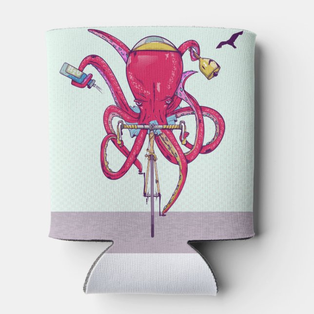 Octopus Riding a bike Can Cooler (Back)