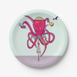 Octopus Riding a bike Paper Plate