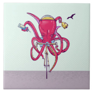 Octopus Riding a bike Tile