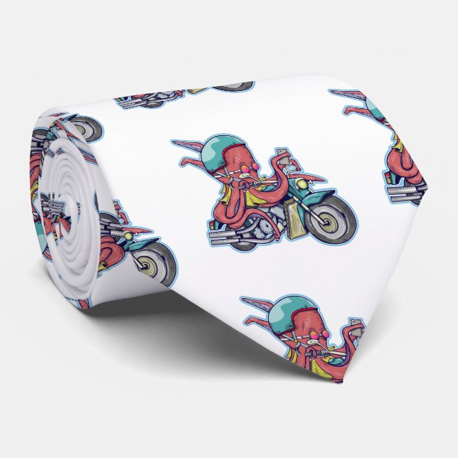 Octopus Riding a Motorcycle Tie (Rolled)