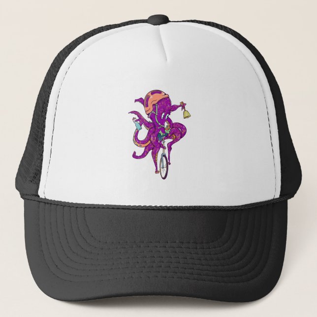 Octopus riding a unicycle trucker hat (Front)