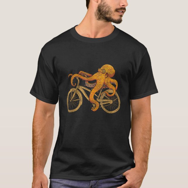 Octopus Riding Bicycle Octopus  T-Shirt (Front)