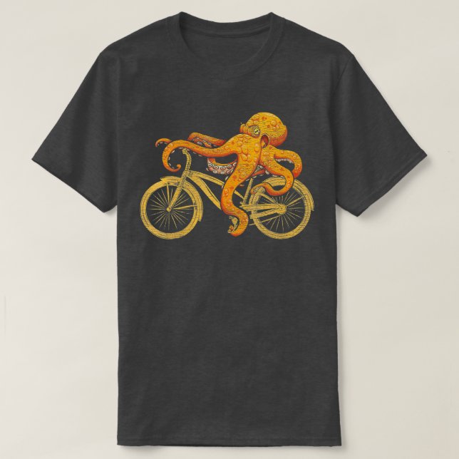 Octopus Riding Bicycle Octopus  T-Shirt (Design Front)
