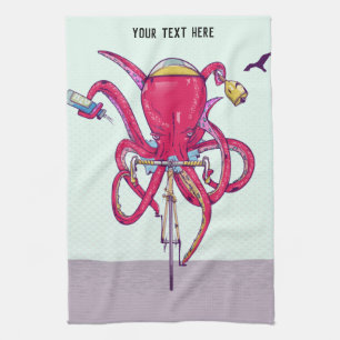 Octopus riding road bike tea towel