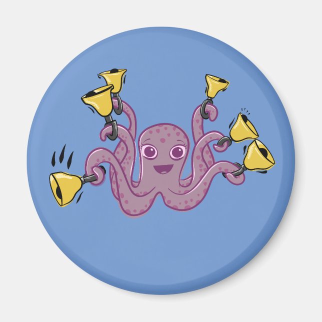Octopus Ringing Handbells Cartoon Magnet (Front)