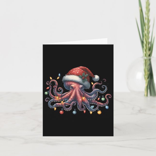 Octopus Santa Christmas Lights Ocean Octopus Anima Card (Front)