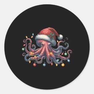 Octopus Santa Christmas Lights Ocean Octopus Anima Classic Round Sticker