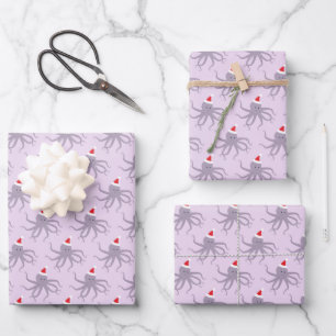 Octopus Santa Hat Purple Holiday Animal Christmas Wrapping Paper Sheet