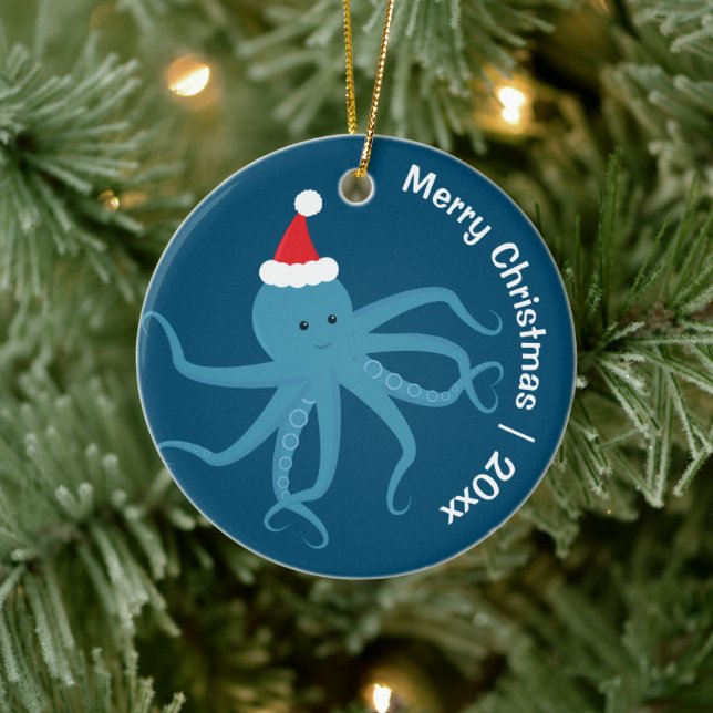 Octopus Santa Merry Christmas Ceramic Tree Decoration (Tree)
