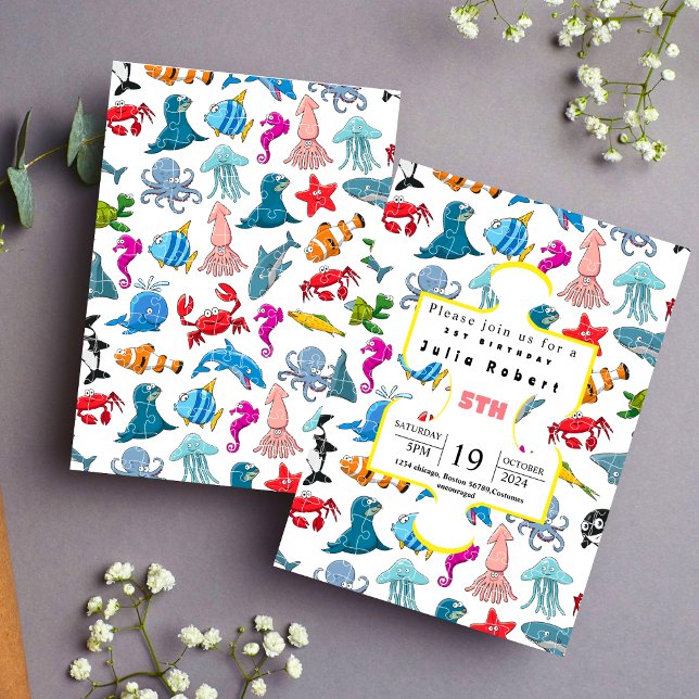 octopus Sea Animals watercolor birthday invitation (Creator Uploaded)