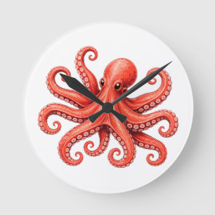 Octopus Sea Life Ocean Animal Design Round Clock