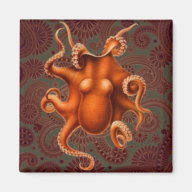 Octopus Sea Monster Creature Cephalapod Vintage Magnet (Front)
