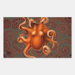 Octopus Sea Monster Creature Cephalapod Vintage Rectangular Sticker