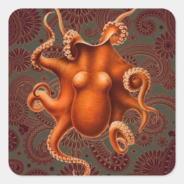 Octopus Sea Monster Creature Cephalapod Vintage Square Sticker (Front)