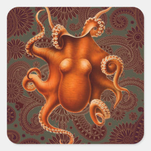 Octopus Sea Monster Creature Cephalapod Vintage Square Sticker