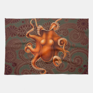 Octopus Sea Monster Creature Cephalapod Vintage Tea Towel