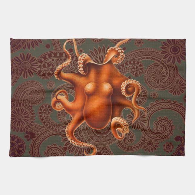 Octopus Sea Monster Creature Cephalapod Vintage Tea Towel (Horizontal)