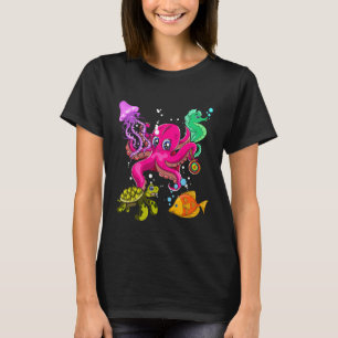 Octopus Seahorse Turtle Jellyfish Squad Cute Anima T-Shirt