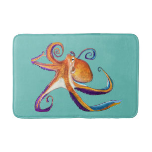 Octopus sealife watercolor art bath mat