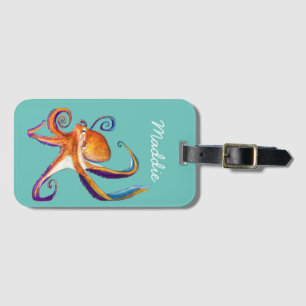 Octopus sealife watercolor art luggage tag