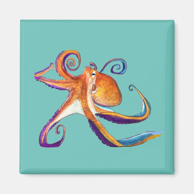 Octopus sealife watercolor art magnet (Front)