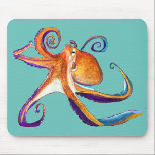 Octopus sealife watercolor art mouse mat