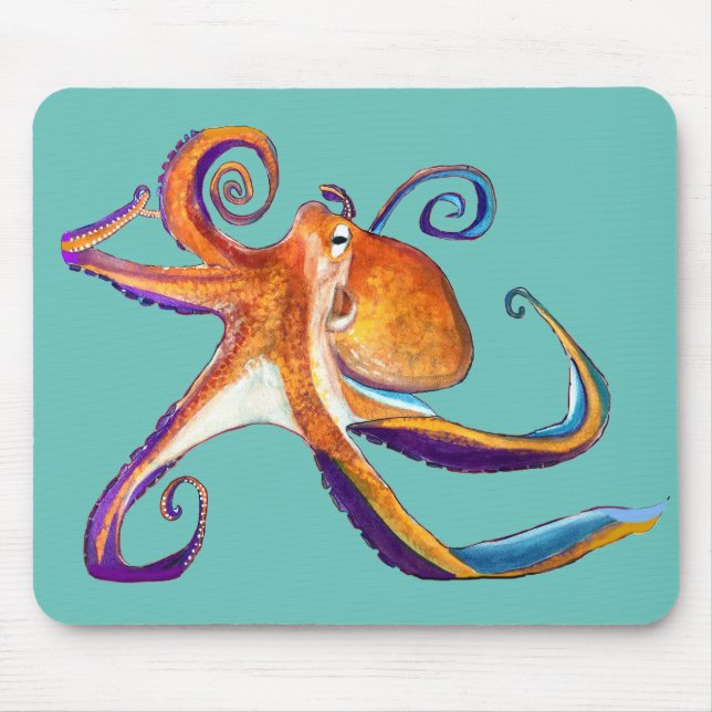 Octopus sealife watercolor art mouse mat (Front)
